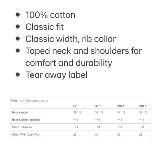 3XLT Tall Tshirt Unisex