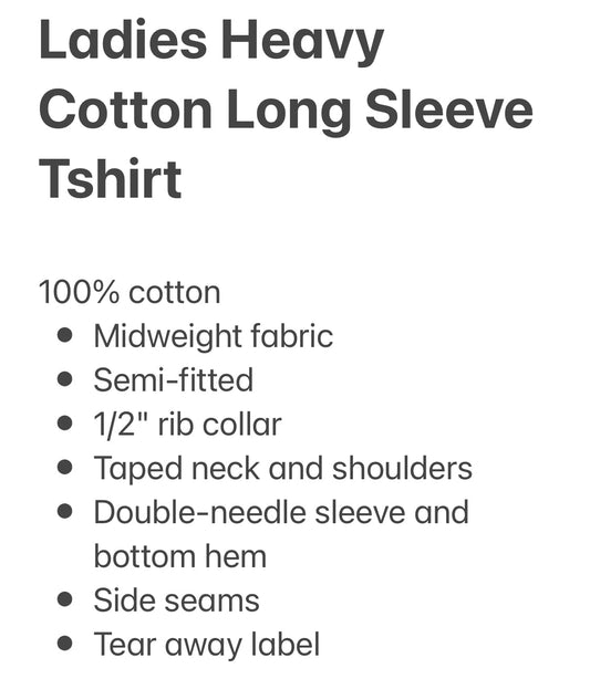 2XL Ladies Fit Long Sleeve Tshirt