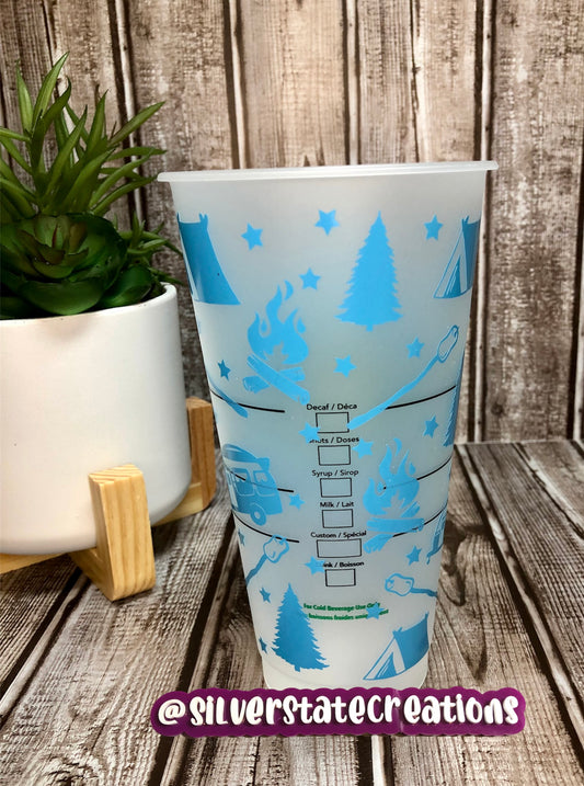 Life is Better Around the Campfire Reusable 24 oz Cold Cup- Blue