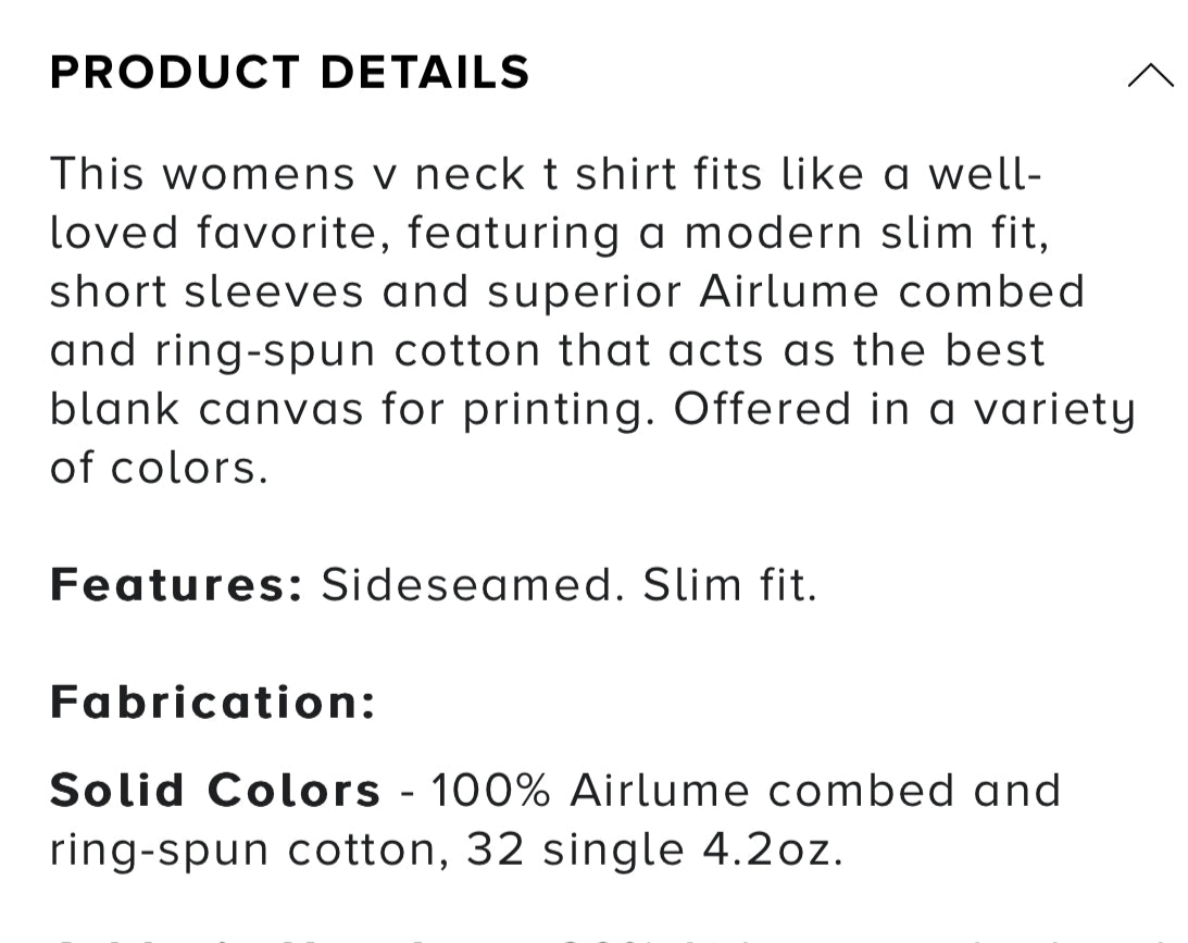 Ladies Slim Fit 2XL Vneck Tshirt