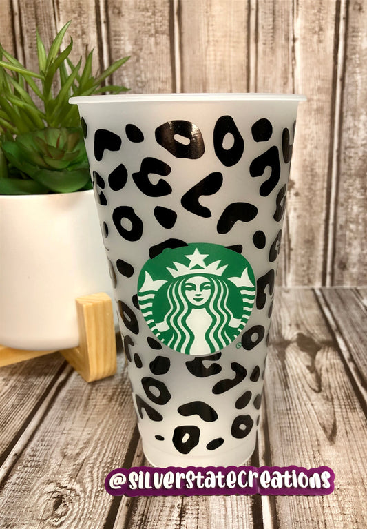 Leopard Reusable 24 oz Cold Cup - Black