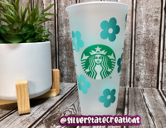 Retro Flowers Reusable 24 oz Cold Cup - Mint