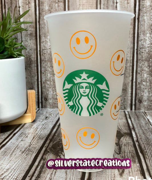 Smiley Faces Reusable 24 oz Cold Cup - Old Gold